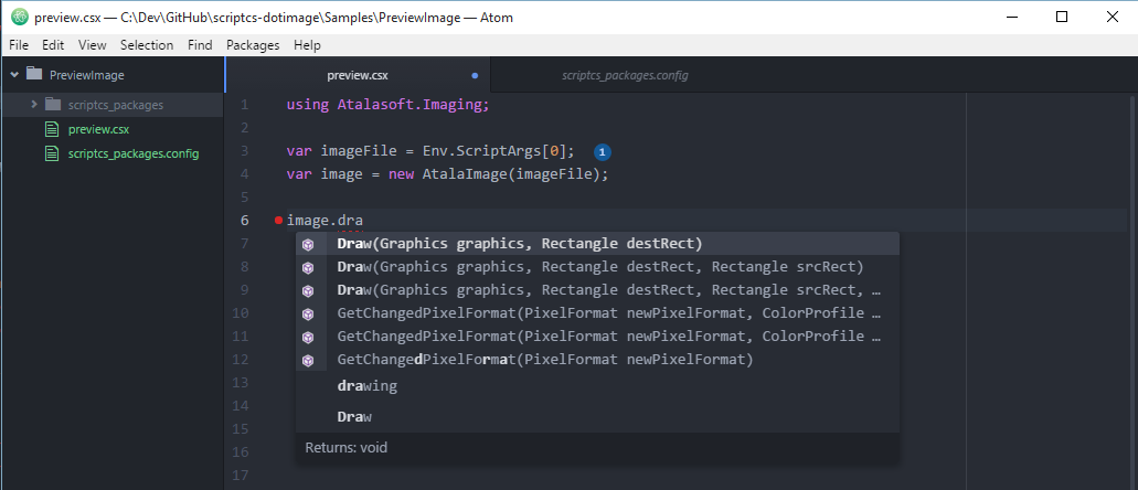 Atom with scriptcs support