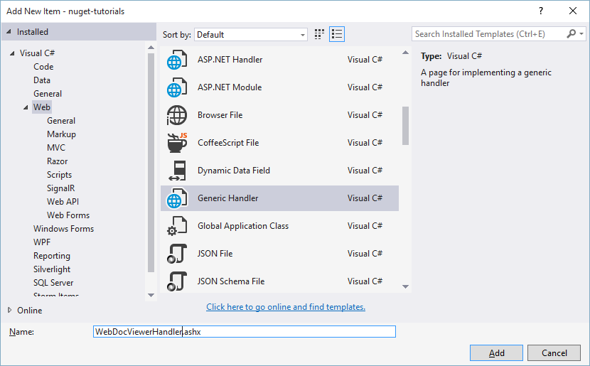 Select Empty ASP.NET template