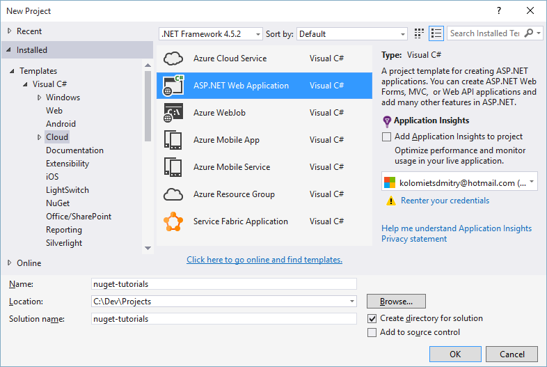 Create new empty ASP.NET project